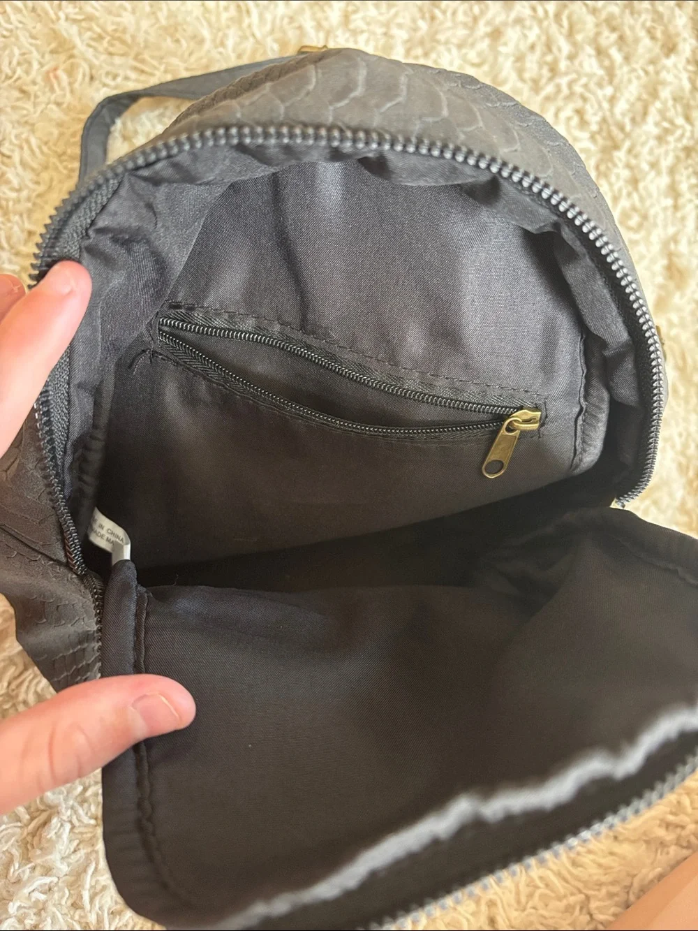 Wet Seal Black Faux-Snakeskin Mini Backpack with Gold Accents